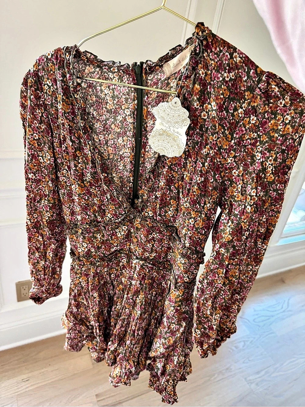 Altar'd State Floral Mini Dress in Brown & Pink Size Medium NWT